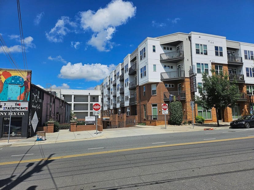 Mercury NoDa apartments and mural wall on East 36th Street, Charlotte
